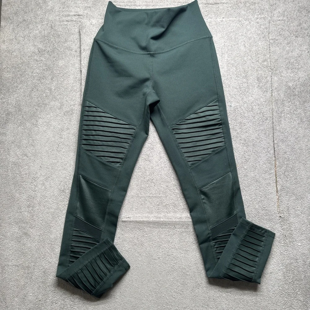 Alo Moto Green High Rise Leggings Women's Small Sculpt‎ Fit Yoga Activewear